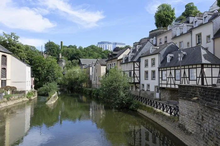 Framed Print : Reflection Print of River Alzette in Luxembourg Framed Print : Reflection Print of River Alzette in Luxembourg