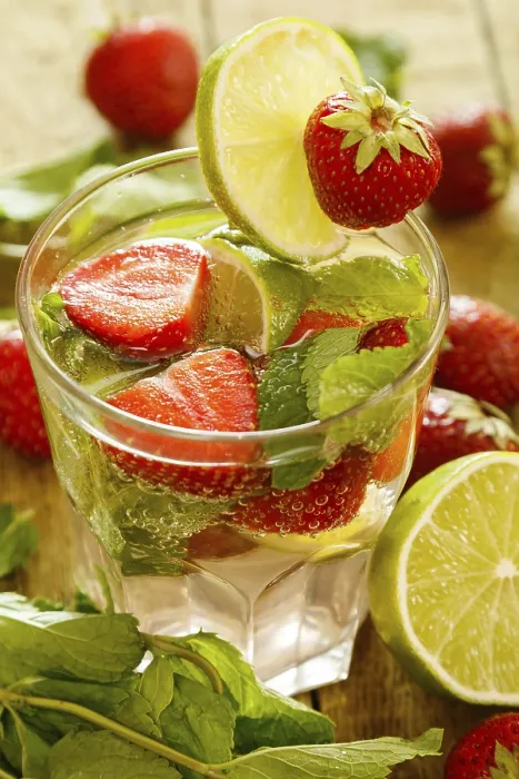 Framed Print : Refreshing Drink Print with Strawberry and Lime