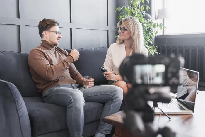 Framed Print : Reporter Conducting Interview Print Framed Print : Reporter Conducting Interview Print