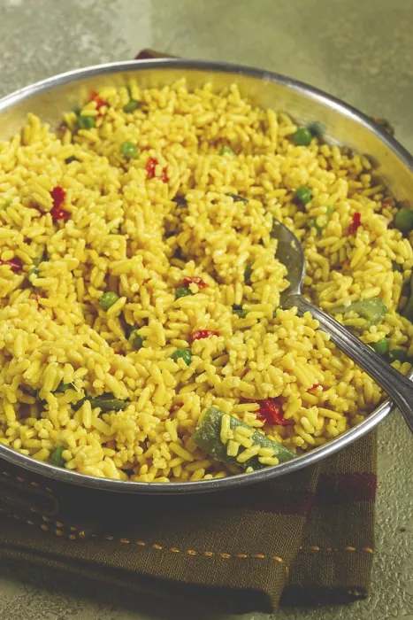 Framed Print : Saffron Rice Print with Vegetables, Top View Framed Print : Saffron Rice Print with Vegetables, Top View