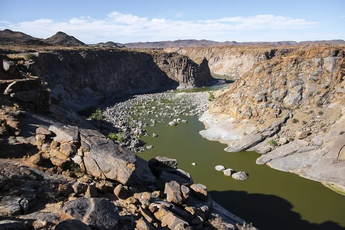 Framed Print : River Bed and Dump on the Orange River, Print Framed Print : River Bed and Dump on the Orange River, Print