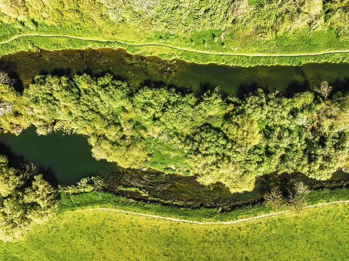 Framed Print : Top Down Print of River Stour from a Drone, Dorset, England