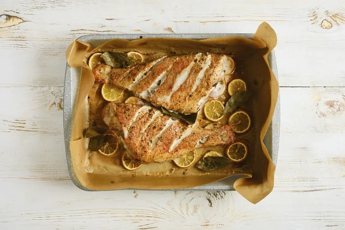 Framed Print : Roasted Red Snapper Print with Lemon and Herbs Framed Print : Roasted Red Snapper Print with Lemon and Herbs