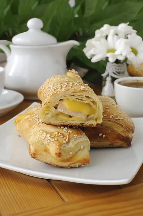 Framed Print : Roll out puff pastry with ham and cheese Print Framed Print : Roll out puff pastry with ham and cheese Print