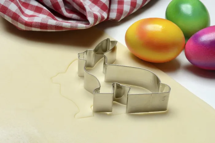 Framed Print : Rolled Dough with Bunny Cookie Cutter and Easter Eggs Print Framed Print : Rolled Dough with Bunny Cookie Cutter and Easter Eggs Print