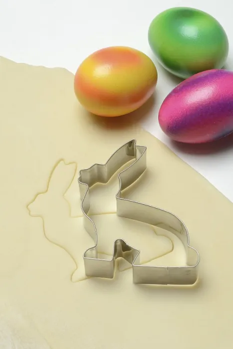 Framed Print : Rolled Dough with Bunny Cookie Cutter and Easter Eggs Print Framed Print : Rolled Dough with Bunny Cookie Cutter and Easter Eggs Print