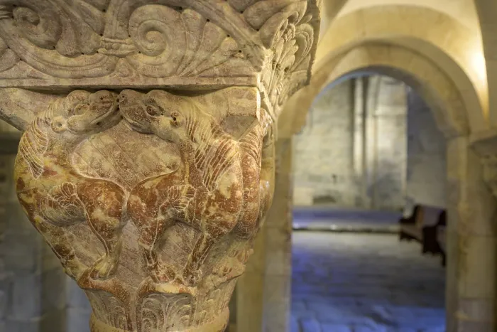 Framed Print : Detail of a Romanesque column Print, France Framed Print : Detail of a Romanesque column Print, France