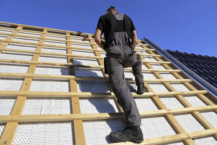 Framed Print : Roofer or Carpenter at Work Print