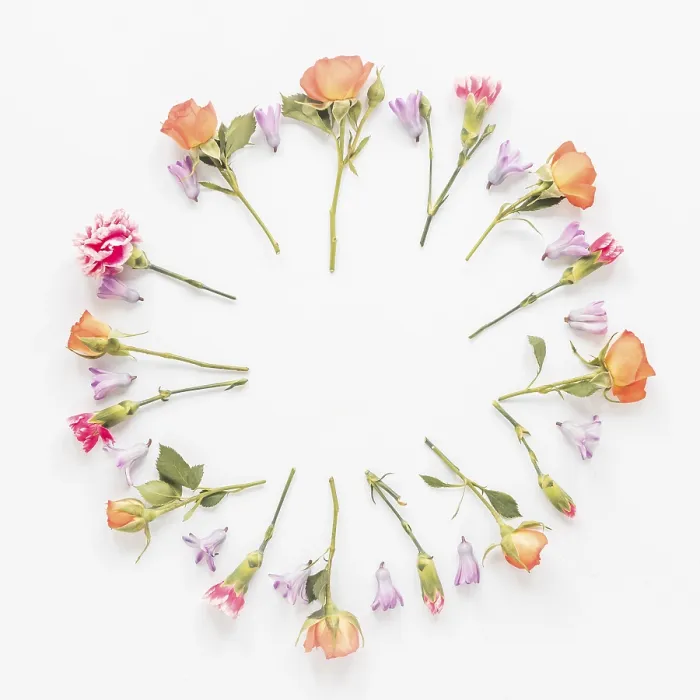 Framed Print : Round Frame from Different Flowers Print Framed Print : Round Frame from Different Flowers Print
