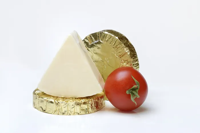 Framed Print : Round and Triangular Processed Cheese with Tomato Print Framed Print : Round and Triangular Processed Cheese with Tomato Print