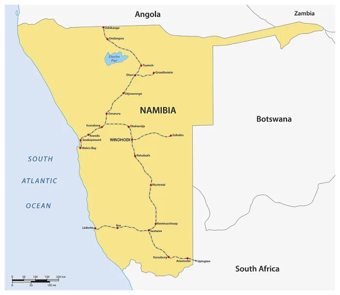 Framed Print : Route Network Map Print: Namibia Train Stations Framed Print : Route Network Map Print: Namibia Train Stations