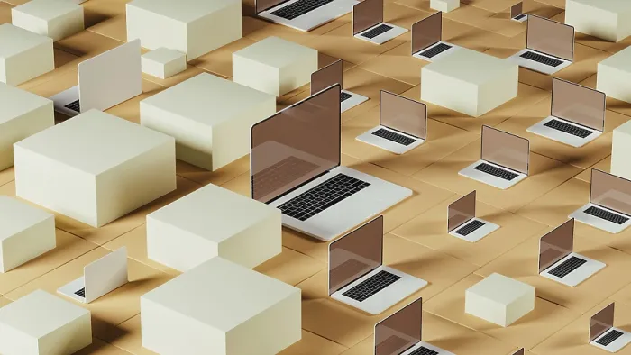 Framed Print : Rows of Laptops on Geometric Blocks Print Framed Print : Rows of Laptops on Geometric Blocks Print