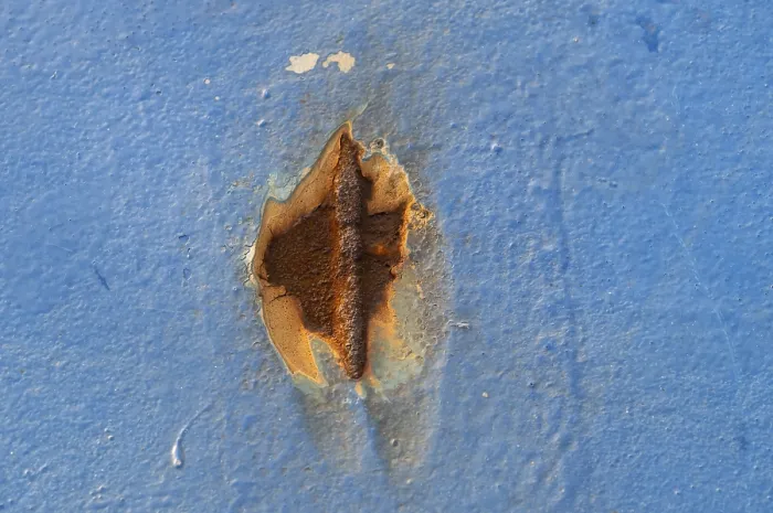 Framed Print : Rust Spot on Blue Painted Wall Print, Baltic Sea Framed Print : Rust Spot on Blue Painted Wall Print, Baltic Sea