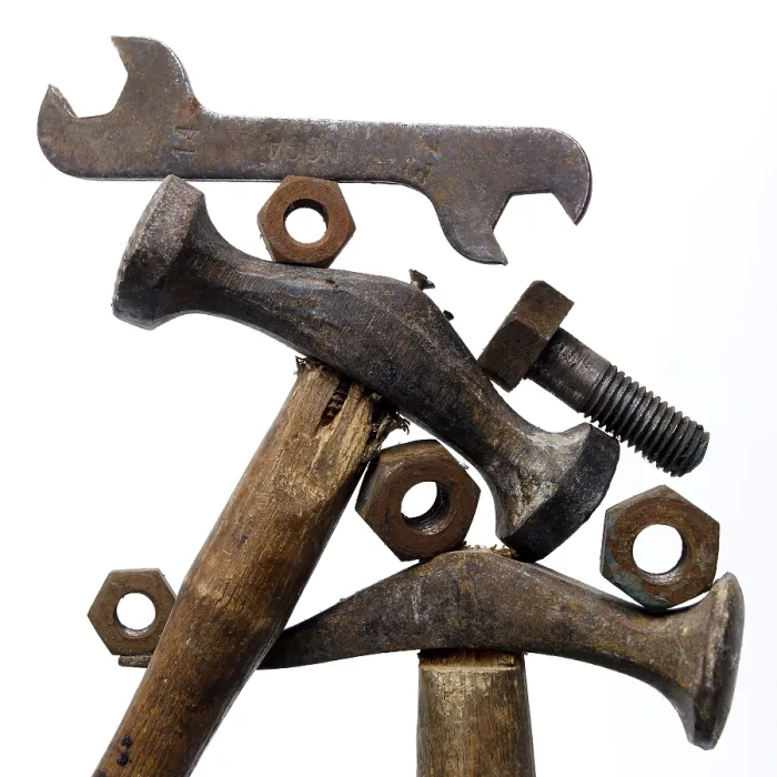 Framed Print : Rusty Hammers Print - Old Tools on White Background Framed Print : Rusty Hammers Print - Old Tools on White Background