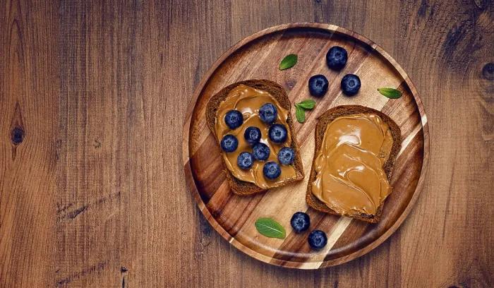 Framed Print : Rye Bread with Peanut Paste and Fresh Blueberries Print Framed Print : Rye Bread with Peanut Paste and Fresh Blueberries Print