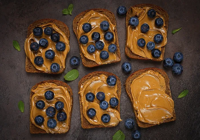 Framed Print : Rye Bread with Peanut Paste and Fresh Blueberries Print Framed Print : Rye Bread with Peanut Paste and Fresh Blueberries Print