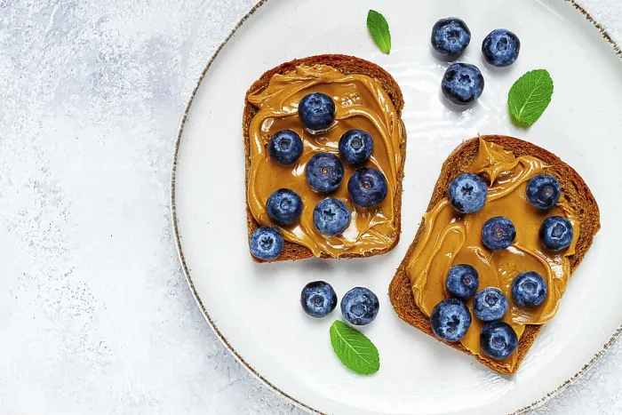 Framed Print : Rye Bread with Peanut Paste and Fresh Blueberries Print Framed Print : Rye Bread with Peanut Paste and Fresh Blueberries Print
