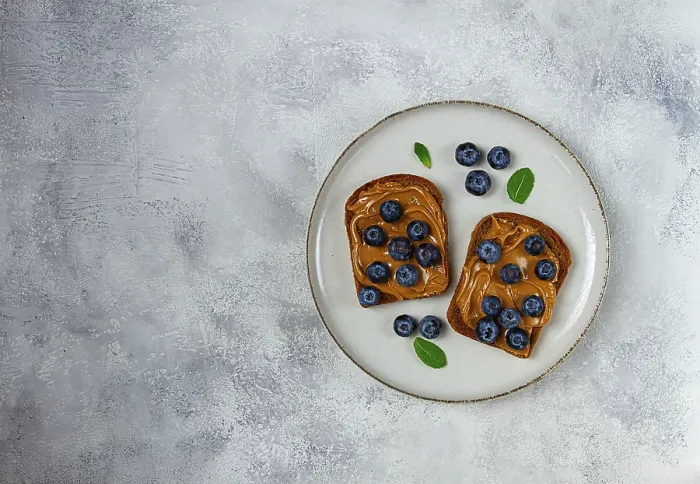 Framed Print : Rye Bread with Peanut Paste and Fresh Blueberries Print Framed Print : Rye Bread with Peanut Paste and Fresh Blueberries Print