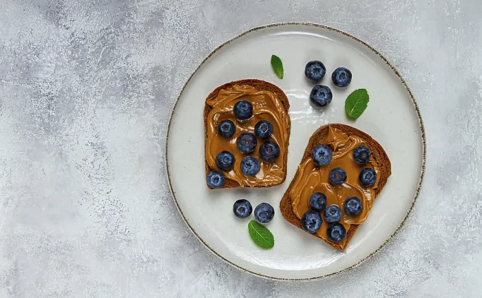 Framed Print : Rye Bread with Peanut Paste and Fresh Blueberries Print Framed Print : Rye Bread with Peanut Paste and Fresh Blueberries Print