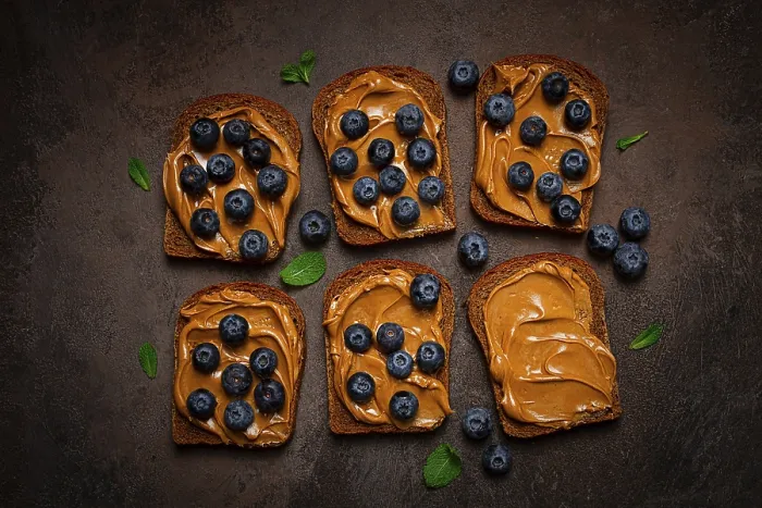 Framed Print : Rye Bread with Peanut Paste and Fresh Blueberries Print Framed Print : Rye Bread with Peanut Paste and Fresh Blueberries Print