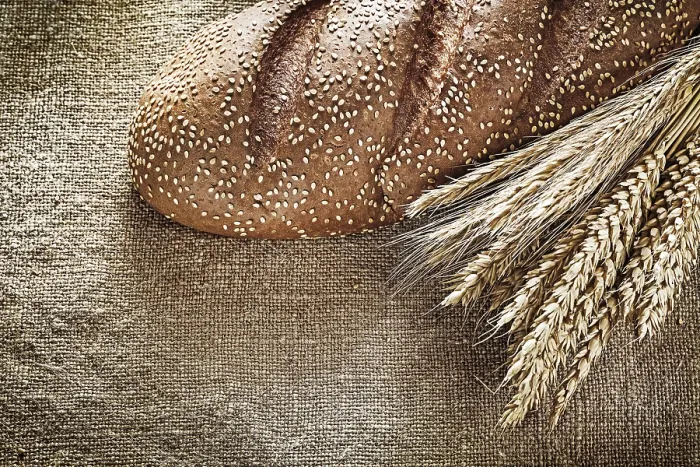 Framed Print : Rye Ears Bread Print on Burlap Background Framed Print : Rye Ears Bread Print on Burlap Background