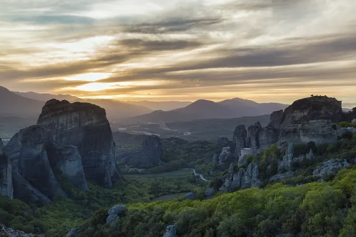 Framed Print : Meteora Sandstone Formations Print at Sunset