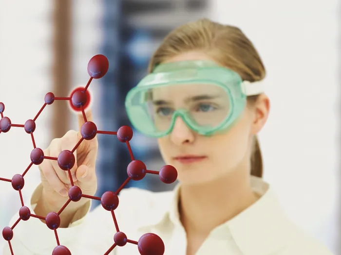 Framed Print : Scientist Points to Molecule Model Print Framed Print : Scientist Points to Molecule Model Print