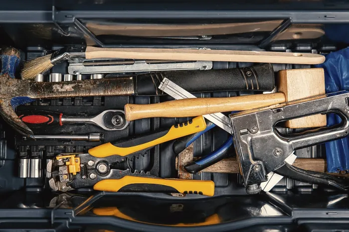 Framed Print : Set of Working Tools in Toolbox Print Framed Print : Set of Working Tools in Toolbox Print
