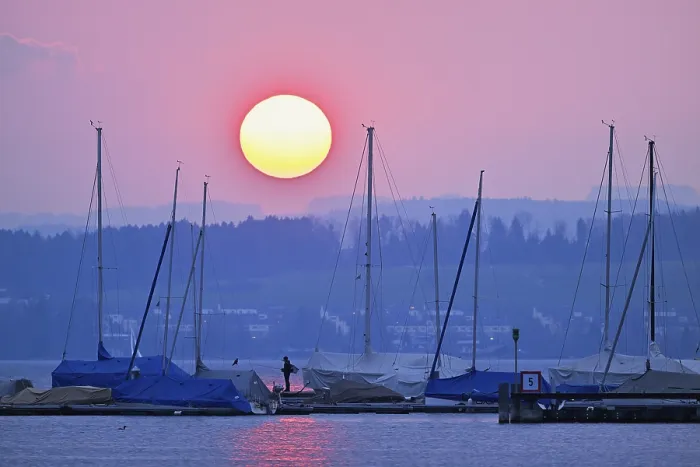Framed Print : Setting Sun Print over Zug Harbour, Switzerland Framed Print : Setting Sun Print over Zug Harbour, Switzerland