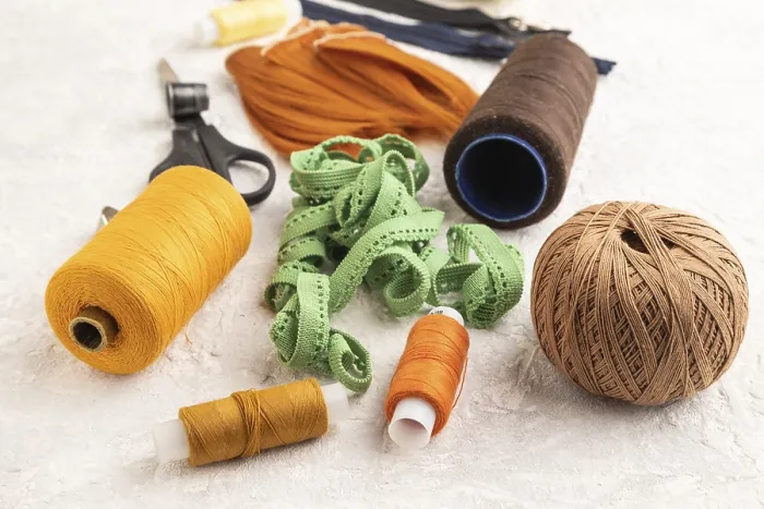 Framed Print : Sewing Accessories Print on Gray Concrete Background Framed Print : Sewing Accessories Print on Gray Concrete Background