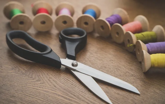 Framed Print : Sewing Concept Print: Scissors and Thread Spools Framed Print : Sewing Concept Print: Scissors and Thread Spools