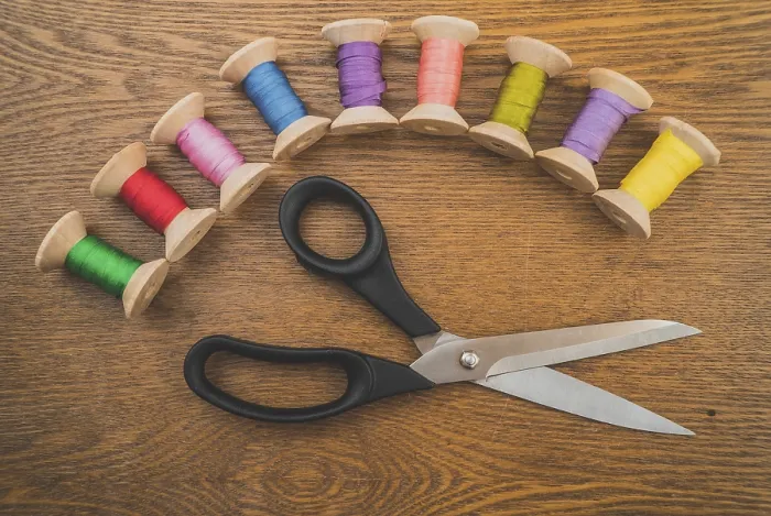 Framed Print : Sewing Concept Print: Scissors and Thread Spools Framed Print : Sewing Concept Print: Scissors and Thread Spools