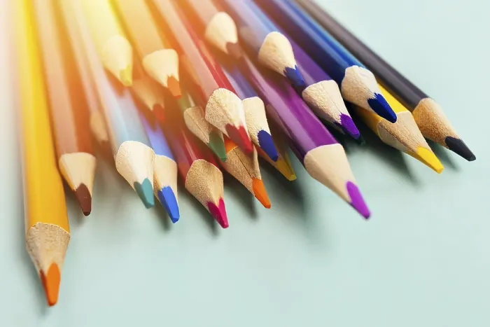 Framed Print : Sharp Colored Pencils Print: Minimalist Art Supply Scene Framed Print : Sharp Colored Pencils Print: Minimalist Art Supply Scene