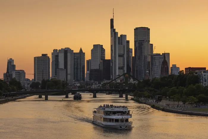 Framed Print : Evening Print of a Ship on the Main River, Frankfurt am Main Framed Print : Evening Print of a Ship on the Main River, Frankfurt am Main