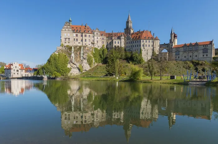 Framed Print : Sigmaringen Castle Print with Danube Reflection, Germany Framed Print : Sigmaringen Castle Print with Danube Reflection, Germany
