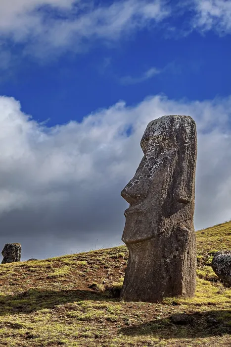 Framed Print : A Single Moai Against a Blue Sky Print on Easter Island Framed Print : A Single Moai Against a Blue Sky Print on Easter Island