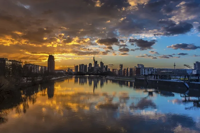 Framed Print : Skyline with Cloudy Sky at Sunset, Frankfurt am Main Print Framed Print : Skyline with Cloudy Sky at Sunset, Frankfurt am Main Print