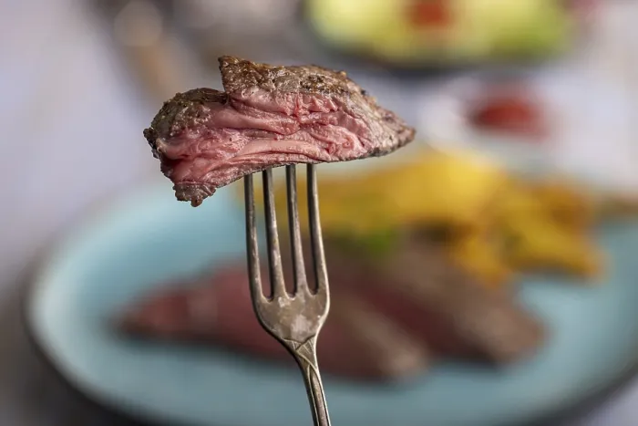 Framed Print : Slice of Steak on a Fork Print