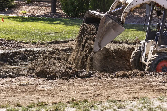 Framed Print : Small Bulldozer Digging in Yard for Pool Installation Print Framed Print : Small Bulldozer Digging in Yard for Pool Installation Print
