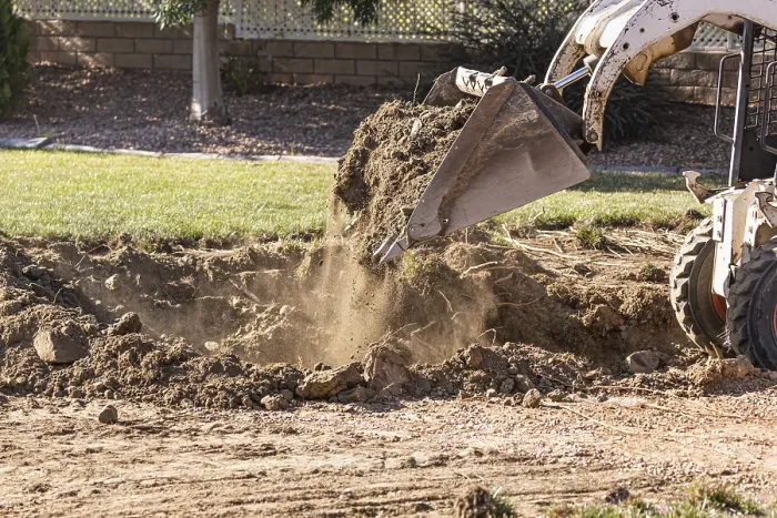 Framed Print : Small Bulldozer Digging in Yard for Pool Installation Print Framed Print : Small Bulldozer Digging in Yard for Pool Installation Print