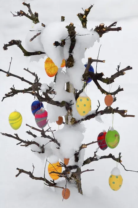 Framed Print : Snowy Easter Tree Print with Eggs Framed Print : Snowy Easter Tree Print with Eggs