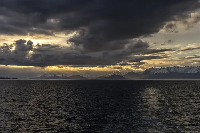 Framed Print : Snow-covered Mountain Range Print, Beagle Channel Sunset Framed Print : Snow-covered Mountain Range Print, Beagle Channel Sunset