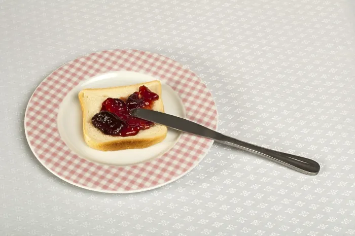 Framed Print : Spread Jam on Bread Print with Pink Checkered Plate Framed Print : Spread Jam on Bread Print with Pink Checkered Plate
