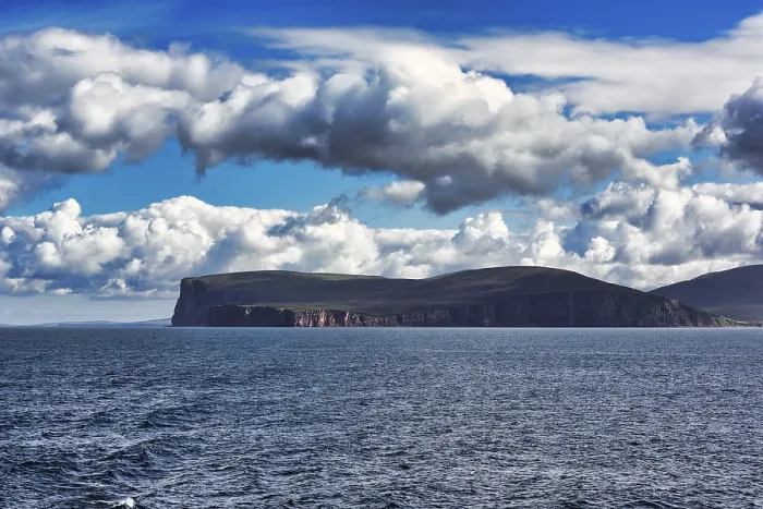 Framed Print : Spring Clouds over Cliffs Print, Orkney Islands, Scotland