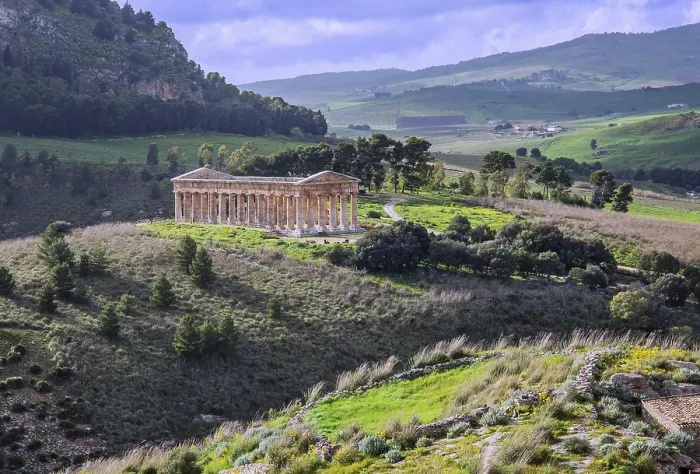 Framed Print : Spring Landscape with Temple of Segesta Print, Sicily, Italy