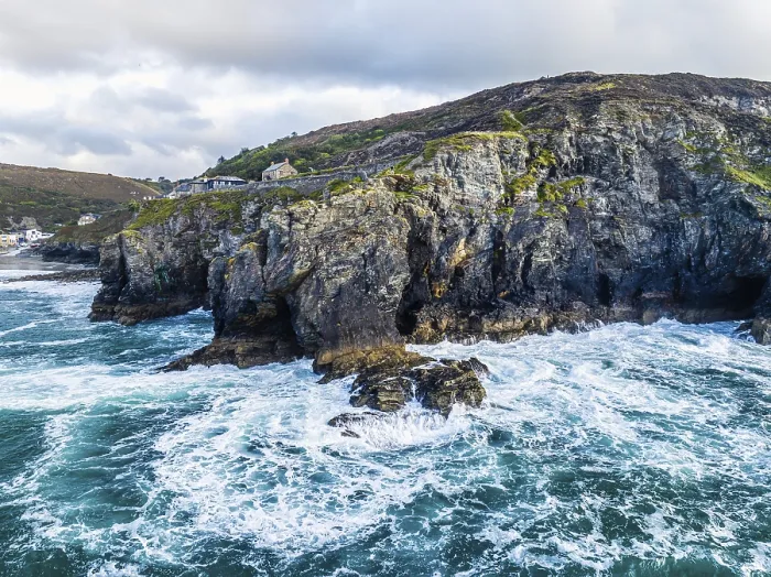 Framed Print : St Agnes Beach and Cliffs Drone Print, Cornwall, England