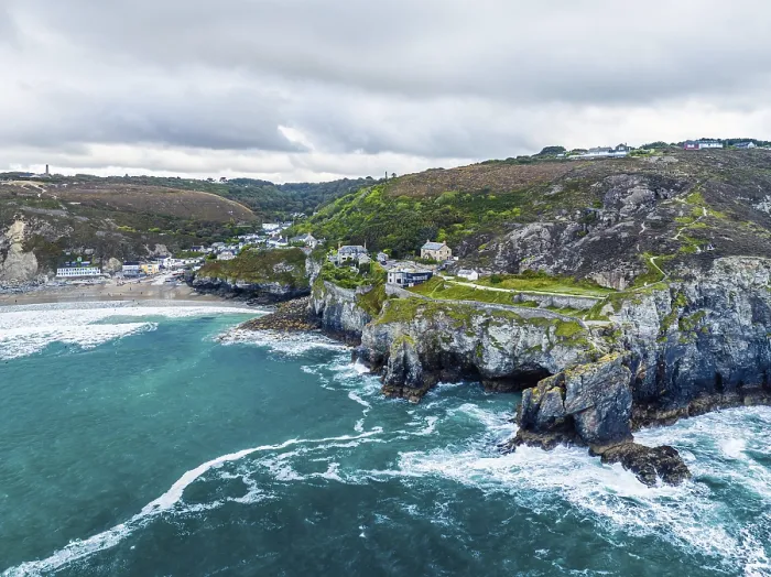 Framed Print : St Agnes Beach and Cliffs Drone Print, Cornwall, UK Framed Print : St Agnes Beach and Cliffs Drone Print, Cornwall, UK