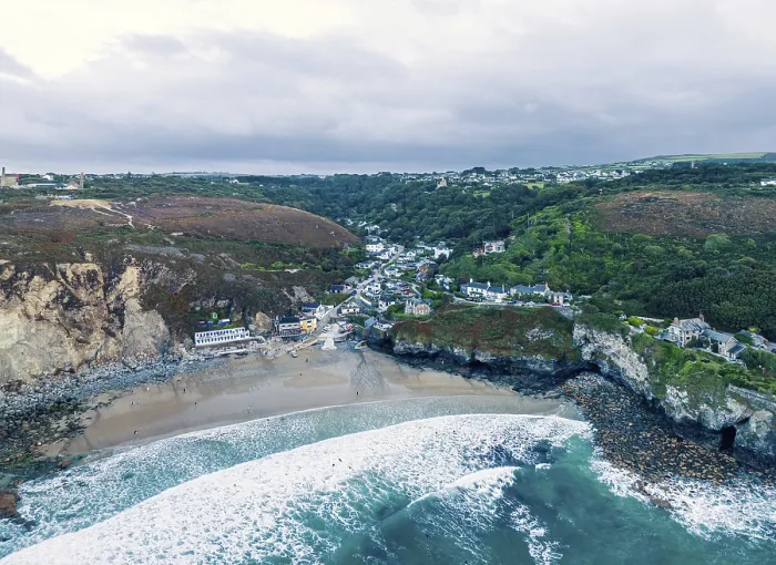 Framed Print : St Agnes Beach and Cliffs Drone Print, Cornwall, England Framed Print : St Agnes Beach and Cliffs Drone Print, Cornwall, England
