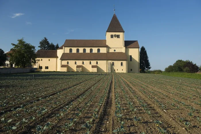 Framed Print : St. George and Vegetable Fields Print, Reichenau Island, Germany Framed Print : St. George and Vegetable Fields Print, Reichenau Island, Germany