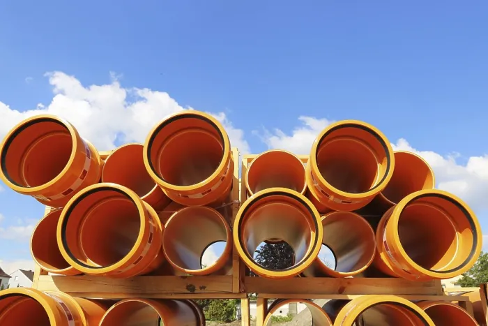 Framed Print : Construction Site Print: Stack of KG Pipes in Mutterstadt Framed Print : Construction Site Print: Stack of KG Pipes in Mutterstadt